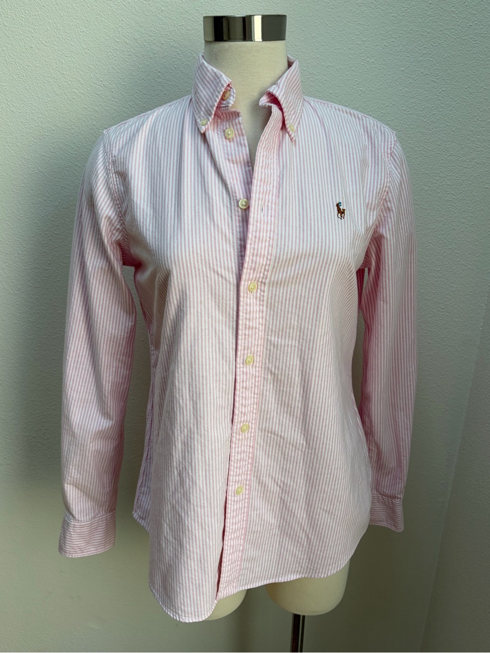 Ralph Lauren Oxford Shirt Striped Button Down Preppy Polo Pony Pink Size Medium